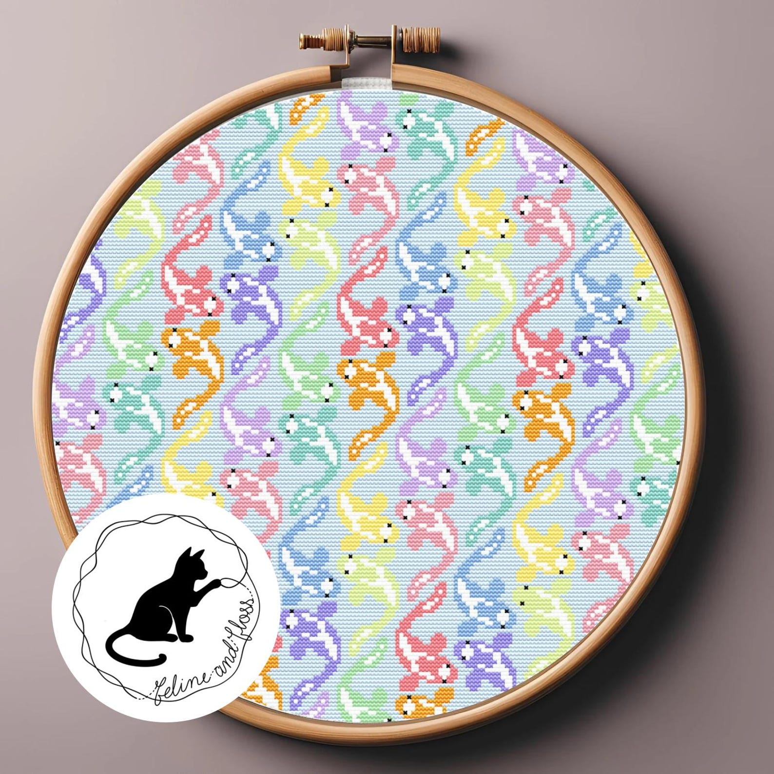 Koi Carp Fish Repeating Pattern Pastel Rainbow Cross Stitch Pattern ...