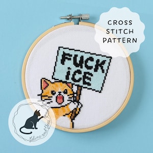 ICE Protest Cat Cross Stitch Pattern (instantly downloadable PDF)