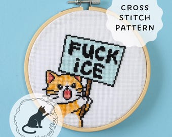 ICE Protest Cat Cross Stitch Pattern (instantly downloadable PDF)