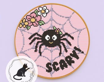 Halloween cross stitch pattern, cross stitch chart, PDF instant download, scary spider!
