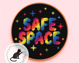Cross Stitch Pattern: Safe Space LGBTQ Pride Ally (instantly downloadable PDF)