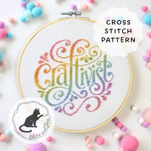 Craftivist Cross Stitch Pattern (instantly downloadable PDF), Rainbow Colours