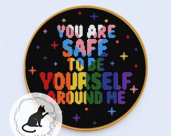 Cross Stitch Pattern: Safe To Be Yourself Pride Flag (instantly downloadable PDF