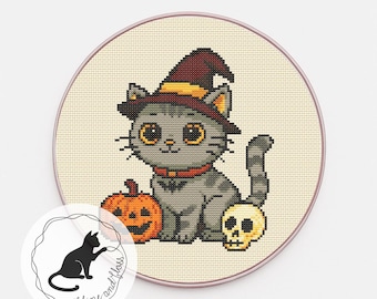Halloween Cat And Friends cross stitch pattern (instant download PDF pattern)