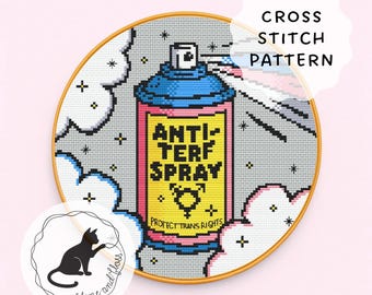 Anti-TERF Spray Kreuzstichmuster (sofort herunterladbares PDF) Trans Pride LGBTQ