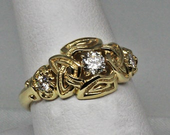 Celtic Three Diamond Knot Ring In 14k Yellow Gold, Size 6 1/4