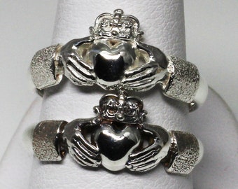 Irish silver woman’s Claddagh ring size 8 shown in oxidized and bright finishes