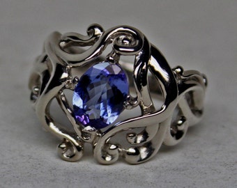 Celtic Nouveau  Ring in 14k Palladium White Gold Set with a Natural Tanzanite size 7