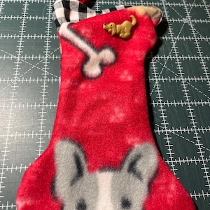 Handmade Red Fleece Dog Christmas Stocking with Collar Hanger