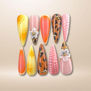 Blumen Tier Druck Drücken Sie auf die Nägel: Boutique Nail Art