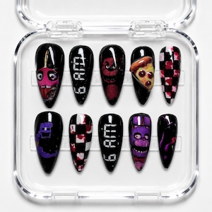 Unghie finte ispirate a Bonnie di FNAF – Set per nail art fatto a mano con personaggi horror dei videogiochi