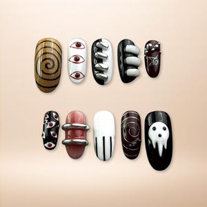 Horror Press On Nails with 3D Eyes Spirals Ghost Face Goth Design Halloween Fake Nails Creepy Handmade Nail Art Set Spooky Nails