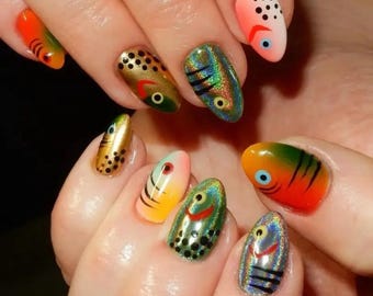 Holograficzna przynęta wędkarska z nakładką na gwoździe, chromowana gradientowa podstawa, wzór przynęty na ryby