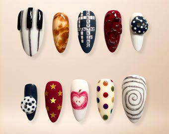 Retro Sketch Press On Set with Piano Keys Stars Dots Artistic Hand-Drawn Style