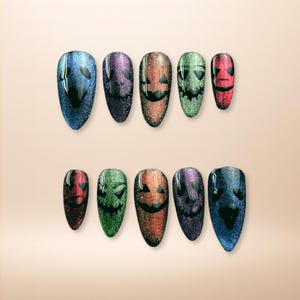 Glitter Ombre Press On Nails: Jack O&#39;Lantern Halloween Horror Mask