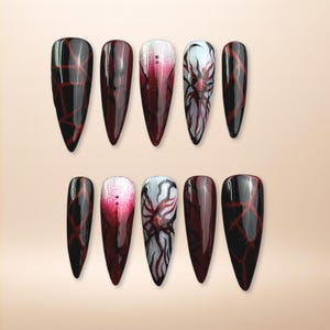 Bloody Web Press On Nails: Handmade Horror Spider Halloween Nails