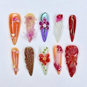 Exotic Blooms 3D Press-On Nails Collection – Vibrant, Artistic, and Floral-Inspired |NL71
