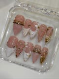 Luxury Bridal Press On Nails | Pearl Gold 3D Flower Nail Set | White Lace Wedding Nails product logo