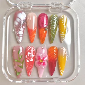 Tropical 3D Flower Press On Nails: Ombré Summer Nail Set