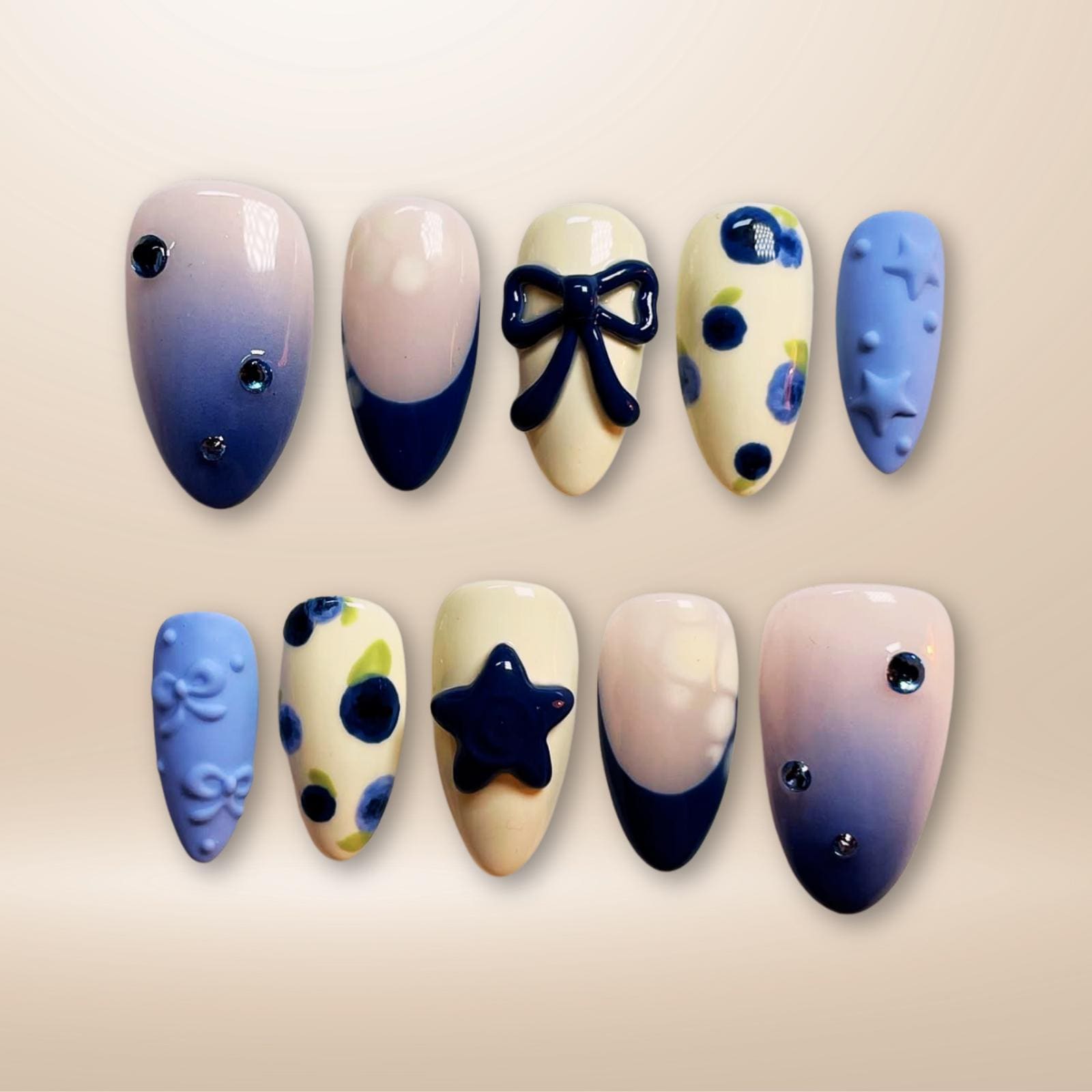 Preppy Nails with Matte Navy Charm