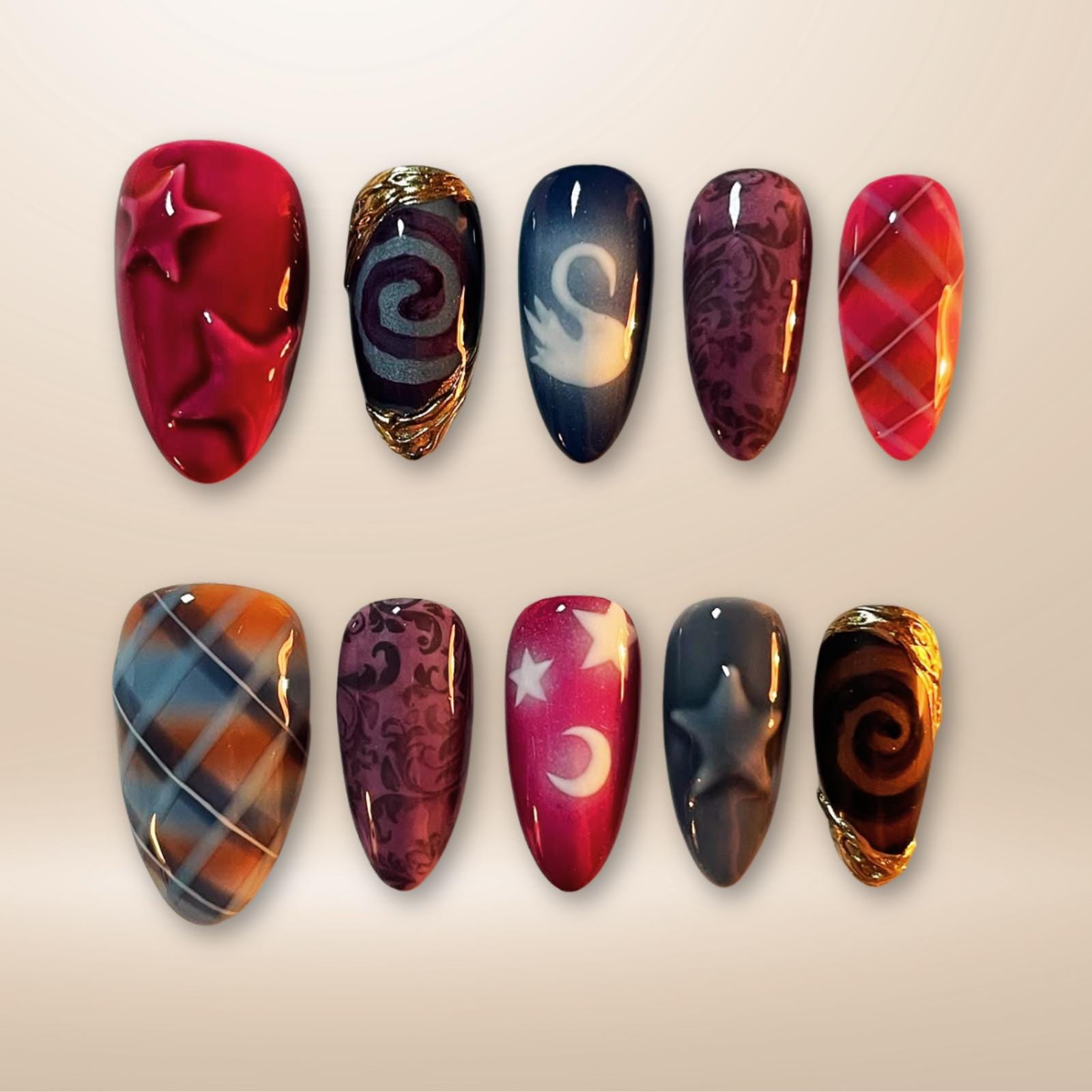 Radiant Red Swirl Nail Design