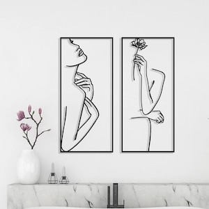 Minimalist Line Art, Flower Woman, Metal Wall Decor, Metal Wall Decor, Metal Wall Art, Wall Hangings, Bathroom Decor, Modern Metal Sculpture