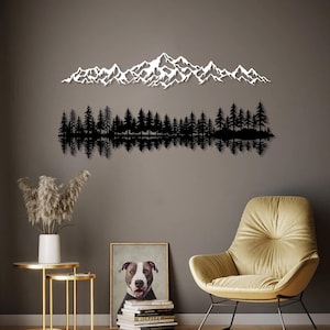 Mountain and Forest Metal Wall Art, Large Farmhouse Decor, Landscape Wall Art, Modern Wall Decor, Christmas Gift, Living Room Wall Art