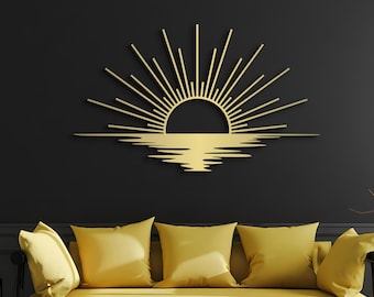 Sunrise Metal Wall Art, Sun and Seagulls Wall Decor, Abstract Sunset Home Decor, Minimalist Line Art, Housewarming Gift, Modern Wall Hanging