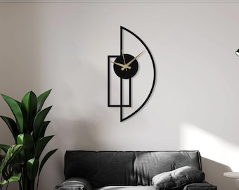 Reloj de pared moderno, decoración de lujo para el hogar, relojes de pared, regalos de aniversario, arte de pared de metal negro, reloj de pared enorme, reloj de pared de metal geométrico