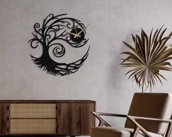 Reloj de pared de metal con forma de árbol de la vida, reloj de pared grande moderno, arte de pared único de gran tamaño, reloj de pared silencioso, reloj minimalista, reloj de pared silencioso