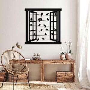 Window and Birds, Metal Wall Art, Modern Wall Decor for Living Room, Home Decor, Fireplace Decor, Unique Large Wall Decor, Housewarming Gift