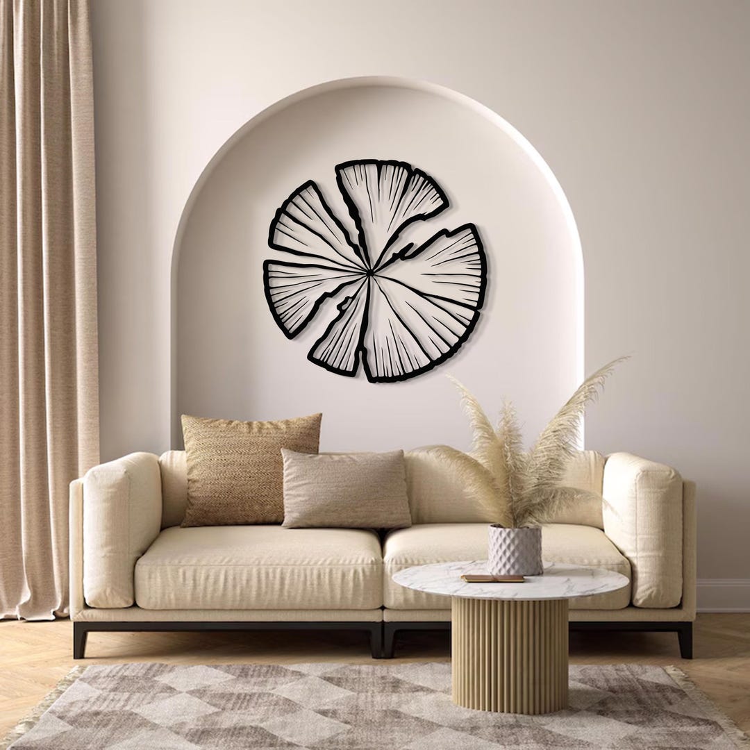Tree Ring Metal Wall Art - Rustic Black Wood Slice Wall Decor for ...
