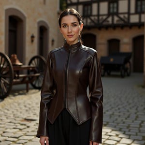 Custom Viking Women&#39;s Leather Jacket | Medieval Warrior Style Coat | Steampunk Fantasy  Renaissance Costume | Gothic Cosplay Fashion Outfit