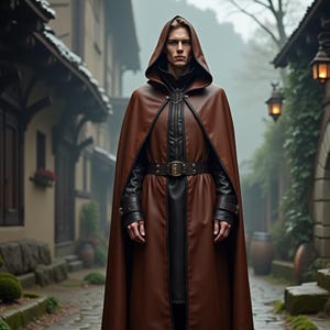 Men&#39;s Brown Leather Cloak & Tunic Set | Medieval Fantasy Warrior Outfit | Renaissance-Inspired Cosplay Costume | Halloween Role Play Outfit