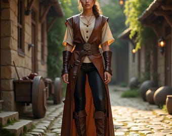 ATOSA Damen Bogenschützen-Kostüm 'Rotkehlchen' – Robin Hood Inspiriert, Inkl. Tunika, Rock & Gürtel