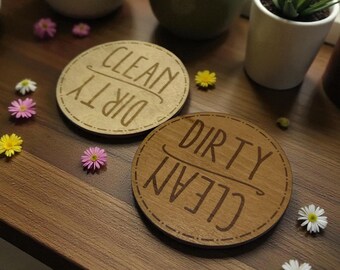 Wooden Dishwasher Magnet Clean Dirty Indicator Kitchen Status Sign Reversible Tracker Magnetic Rustic Decor Laser Engraved Wood Accessory