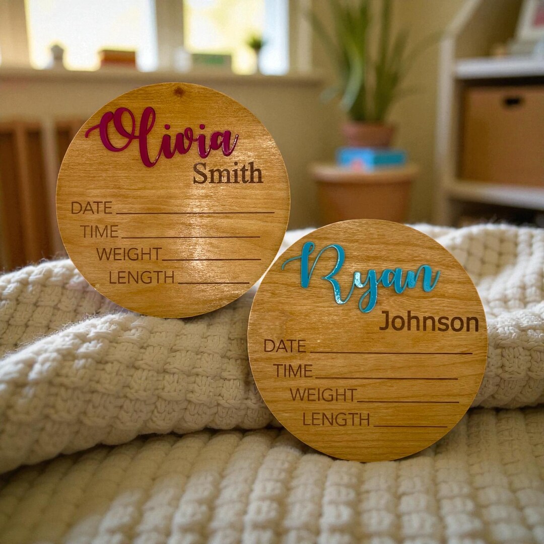 Newborn Stats Wood Sign – Personalized Baby Birth Announcement Disc ...
