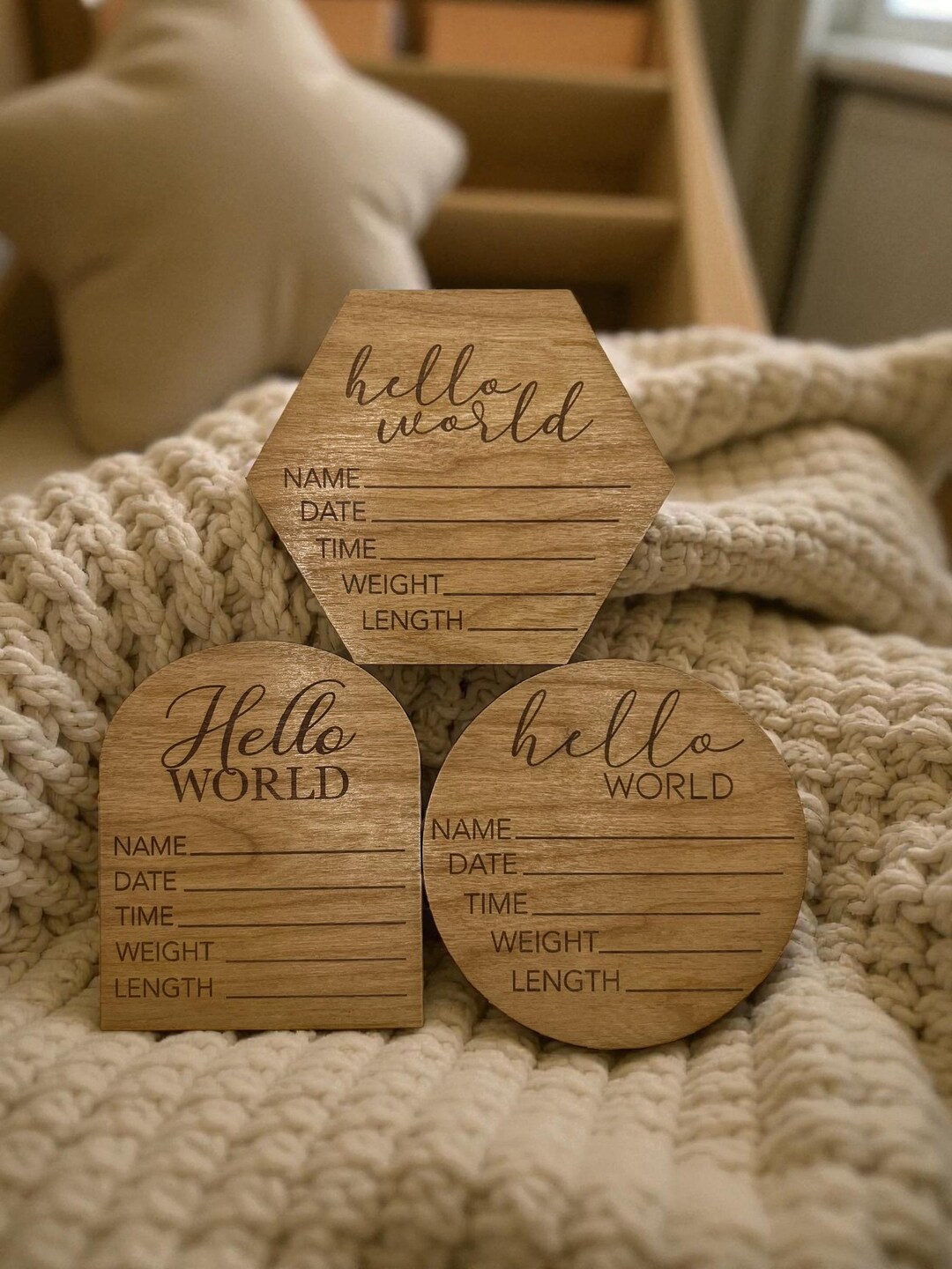 Helloworld Stat Sign Hello World Baby Stat Sign – Cherry Wood Birth Announcement Plaque ...