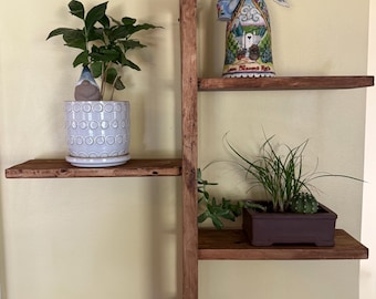 Rustic Reclaimed Wood Wall Shelf: Asymmetrical Three-Tier Display