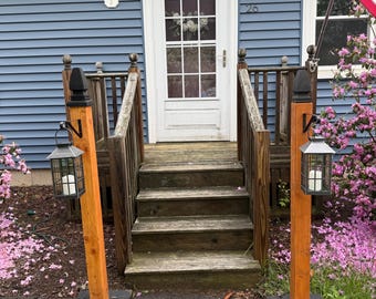 Rustic Wooden Lantern Posts – Freestanding Outdoor Decor with solar LED Lanterns | Porch, Garden, or Walkway Accent Lighting (Set of 2)