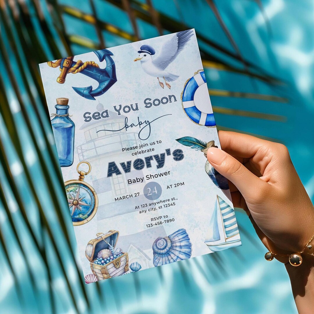 Coastal Baby Shower Invitation • Nautical Sea You Soon Theme • Editable ...