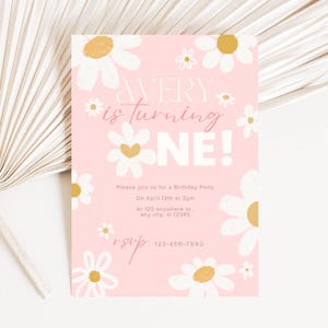 Floral First Birthday Invitation Girl Daisy Party Invite Editable Spring Birthday Girl Template Boho Pastel Theme Boho Spring Party Template