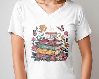 Book Lover V-Neck T-Shirt: Fantasy, Drama, Tragedy