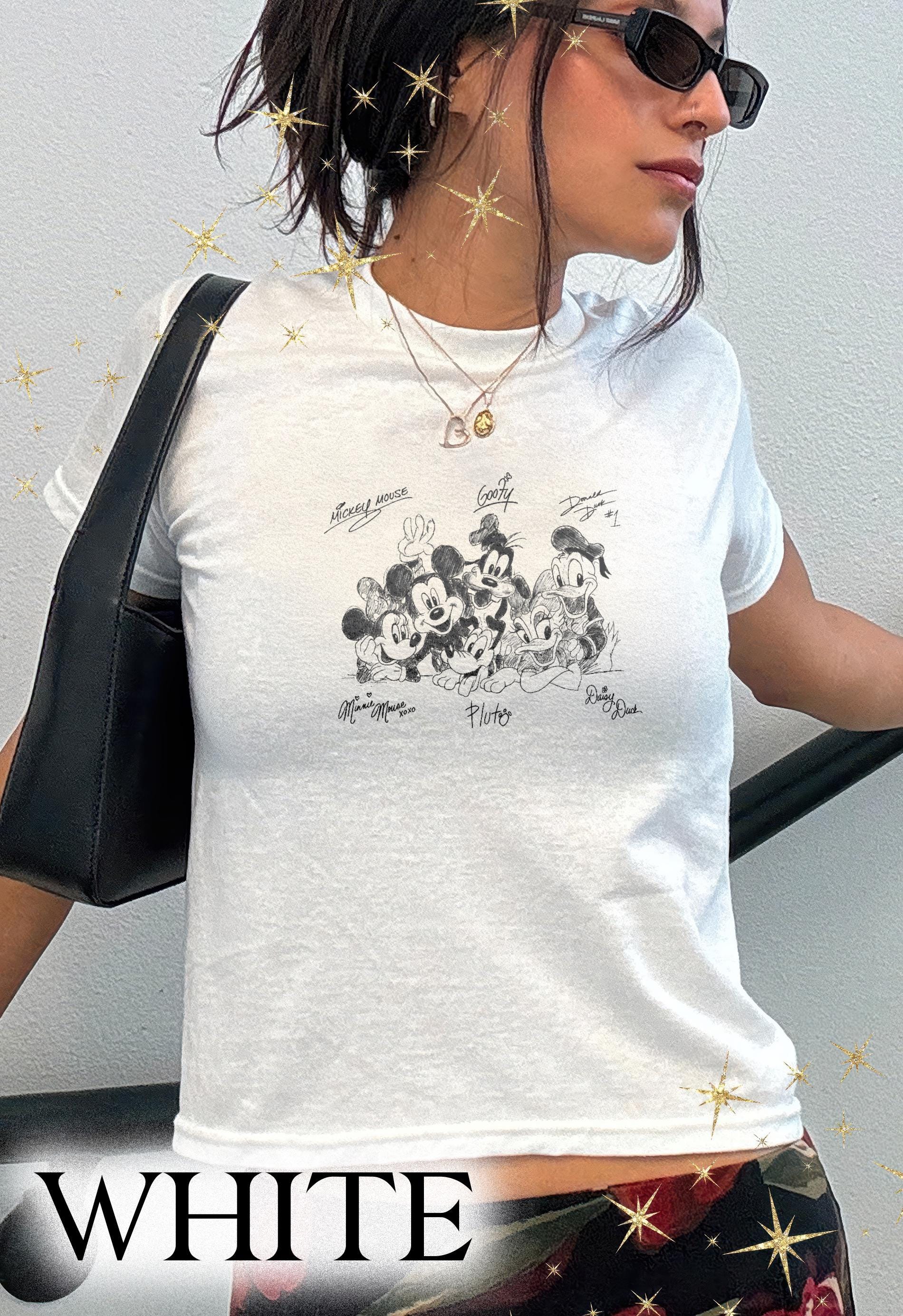 Vintage Y2k Mickey and Friends Signatures Baby Tee, Retro Mickey & Co Comfort Colors Shirt, Disney Sketch Shirt Disneyland Friend Trip Shirt