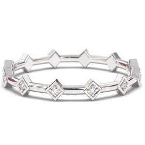 Geometric Diamond Band in Silver, Gold or Platinum | Modern Stackable Ring with Lab Diamonds or Moissanites | Unique Minimalist Ring