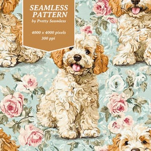 Motivo Shabby Chic Goldendoodle Seamless Repeat Watercolor per tessuti e lavori artigianali in carta