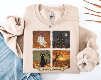 Bluza z nadrukiem Halloween Ghost Cat, koszulka z okazji upiornego sezonu