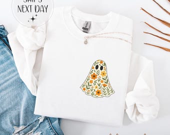 Floral Ghost Crewneck Sweatshirt, Halloween Sweater, Fall Fashion
