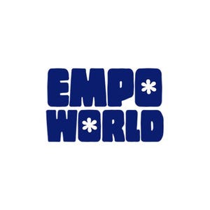 May include: Blue and white logo with the text "EMPO*WORLD" in a retro font style.