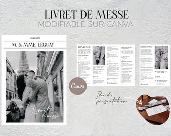 Customizable wedding mass booklet on Canva - DIY newspaper effect wedding booklet - Wedding mass booklet template